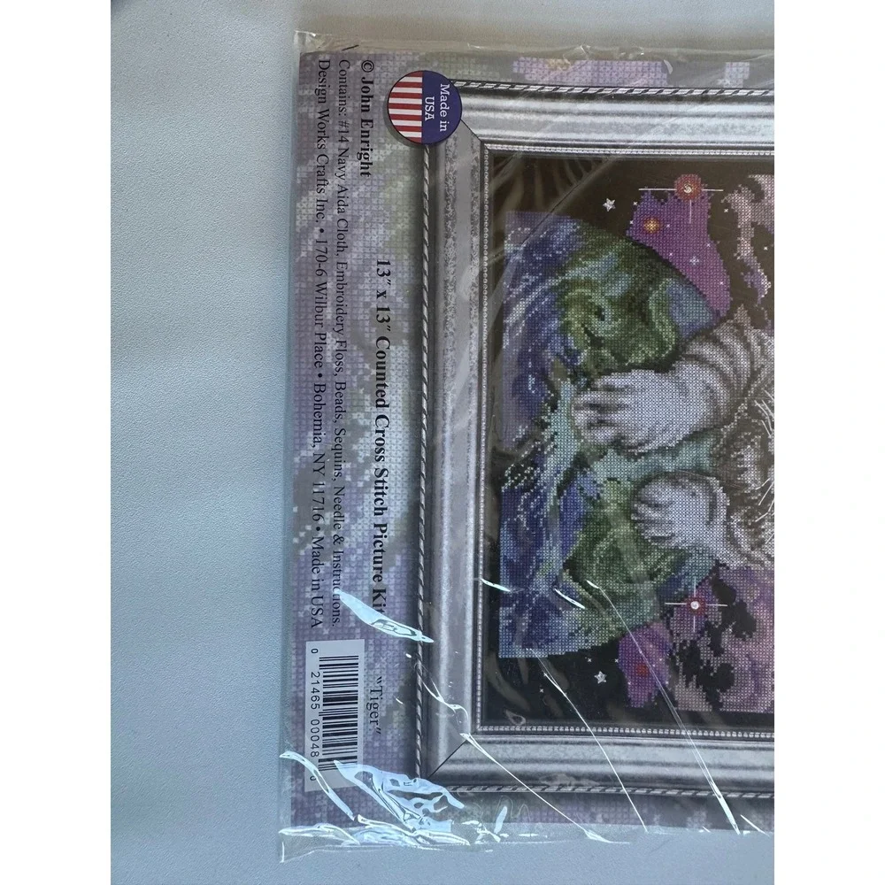 Design Works Tiger Counted Cross Stitch Kit John Enright 13x13 Navy Aida JAS-048